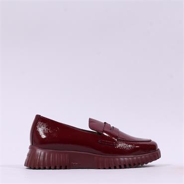 Wonders Flexfly Chunky Slip On Wedge - Burgundy Patent